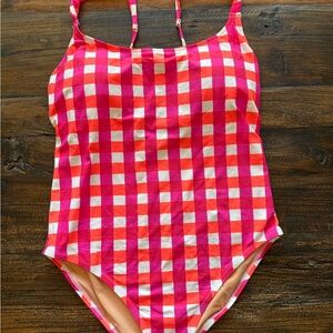 J. Crew Pink and White One Piece Swimsuit